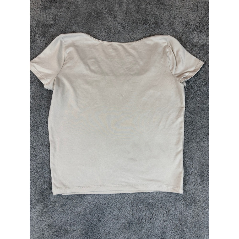 Hollister Cream Square Neck Short Sleeve Top Long Fit Size M